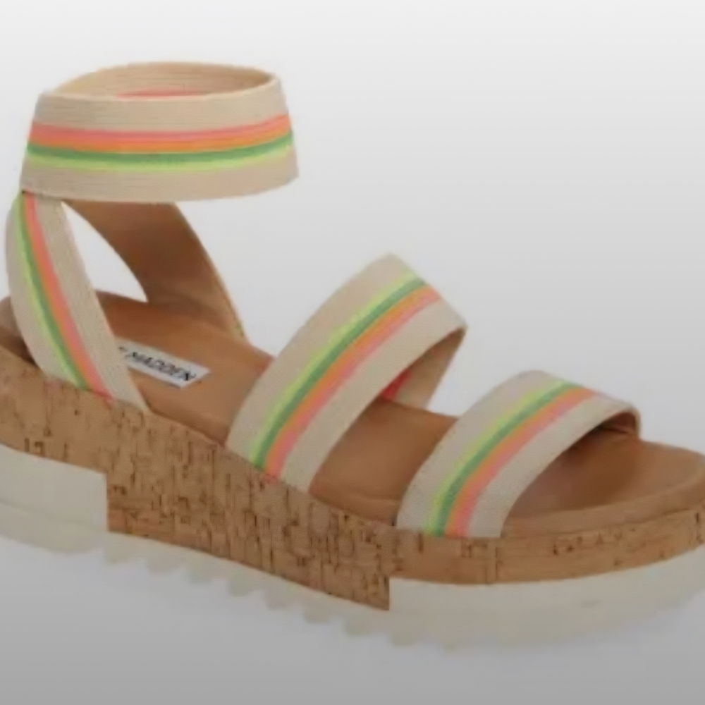 Steve Madden Beige and Neon Platform Sandals